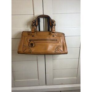 Maxximum Y2K Riveted Design Camel Brown Leather Handbag Shoulder Bag Purse